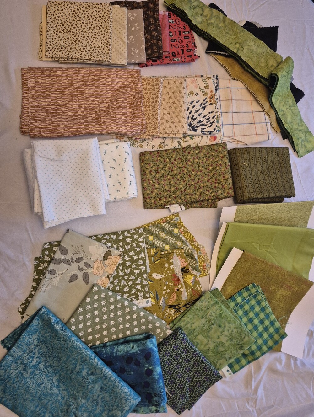 Assorted Quilt Fabric Bundle in Greens, Blues, Creams and Beige.  Yardage PLUS - Picture 2 of 15